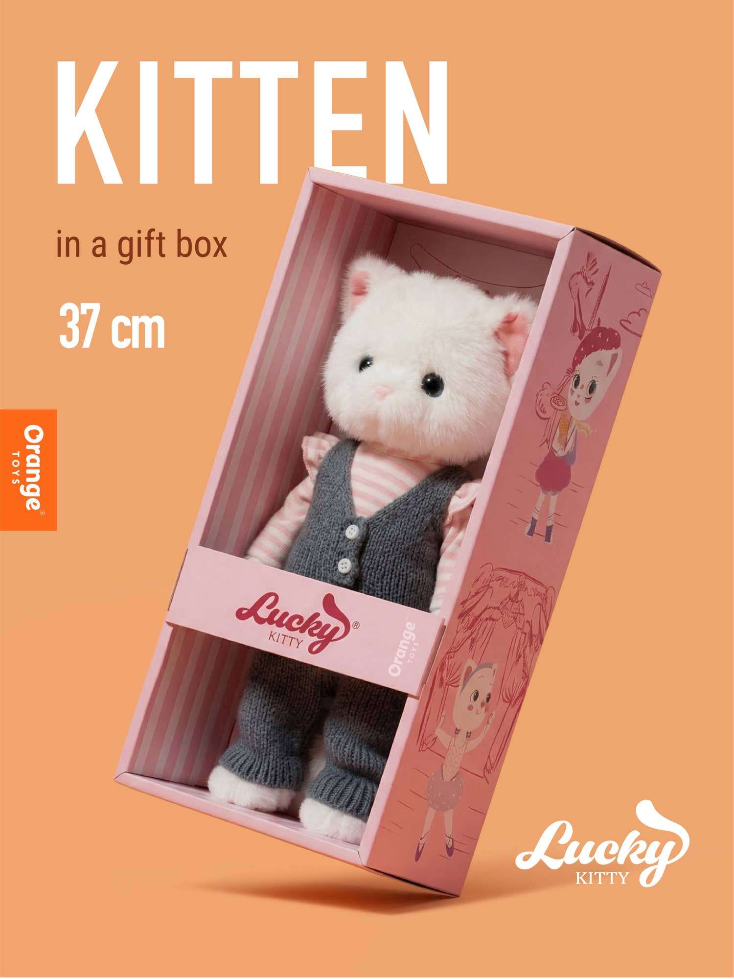 Peluche, Lucky Sophie en salopette lainage: Chaton élégant 38 cm – Image 2