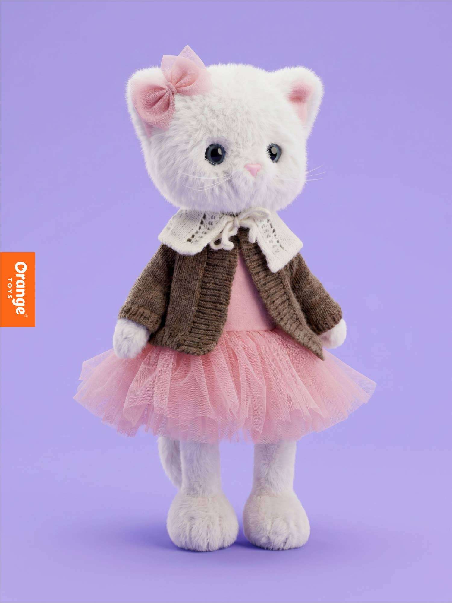 Peluche Lucky Kitty gilet en laine marron